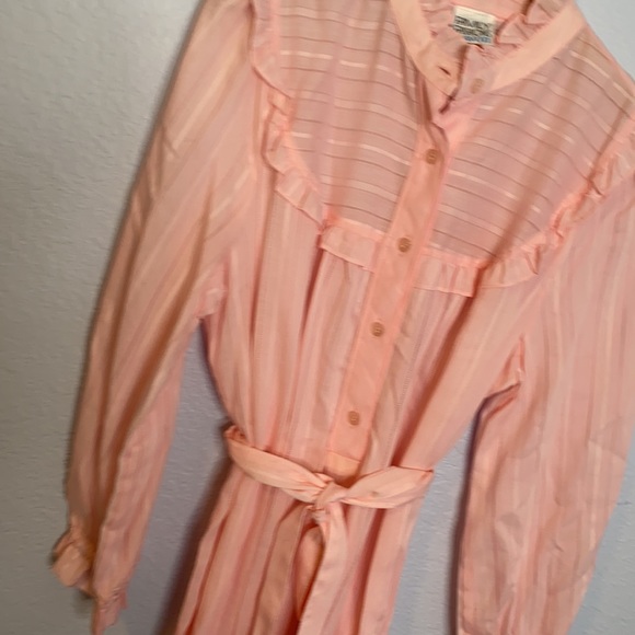 Vintage pale pink ruffle neck dress semi shear - Picture 2 of 11